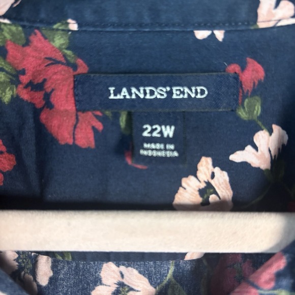 Lands End No Iron Supima Blouse Womens Sz 22W Blue Floral Lightweight Classic - Picture 3 of 7